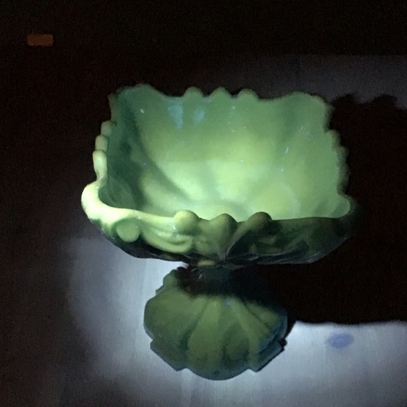 ANTIQUE FRENCH PORTIEUX VALLERYSTHAL BLUE OPALINE GLASS FOOTED COMPOTE GLOWY! - Picture 12 of 16